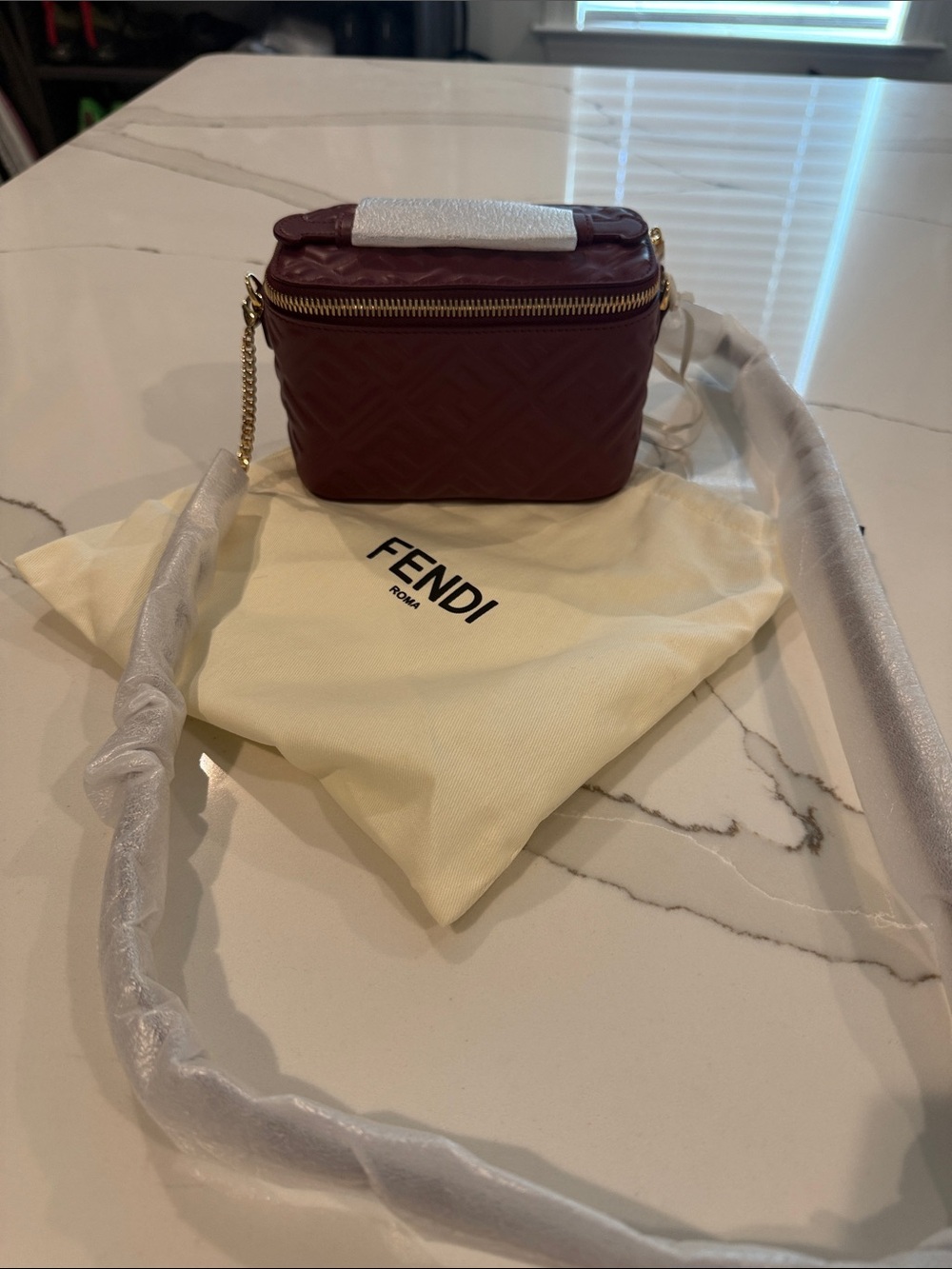 Fendi Mini Quilted Leather Bag in Deep Burgundy with Gold Hardware